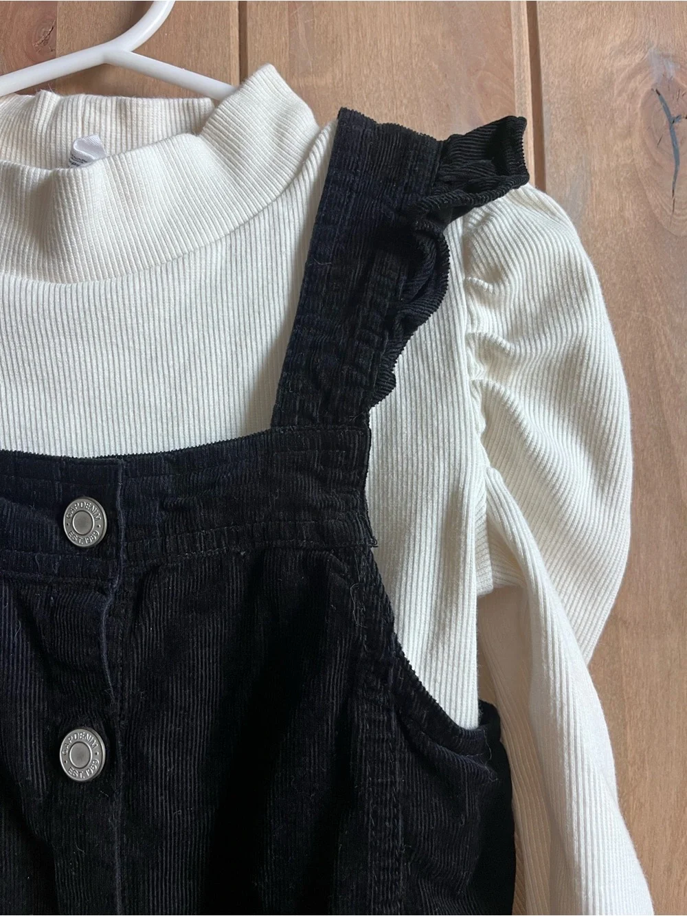 Baby GAP Black Corduroy button dress with cream puff shoulder top - 3T